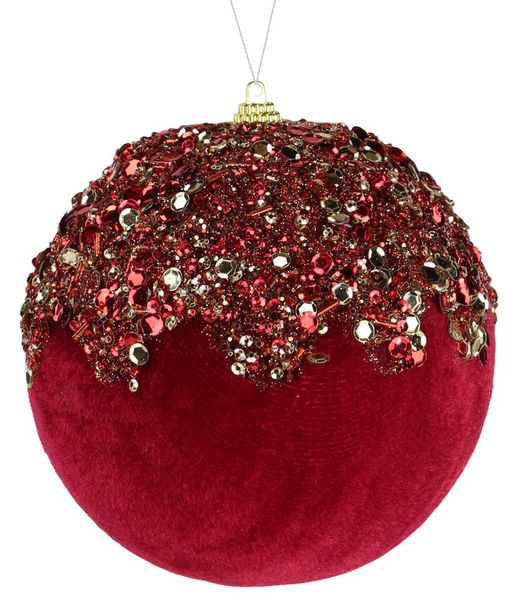 4.75"Dia Velvet/Sequin/Bead/Glitter Ornament Red/Gold