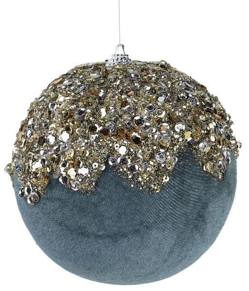 4.75"DIA Velvet/Sequin/Bead/Glitter Ornament Pewter/Lt Gold/Silver