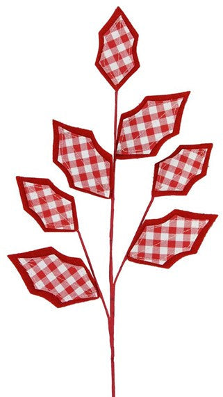 28"L Felt/Check Holly Spray: Red & White