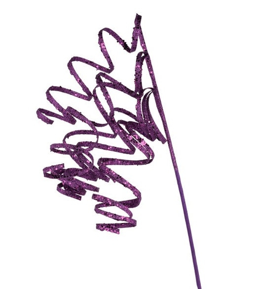 31"L Curly Glitter Ribbon Spray: Purple