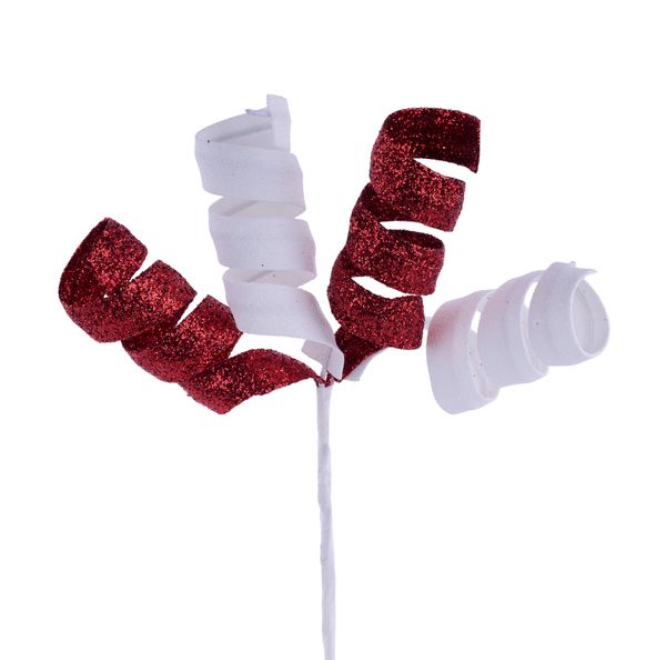 11"L Glitter Curl Pick Red/White