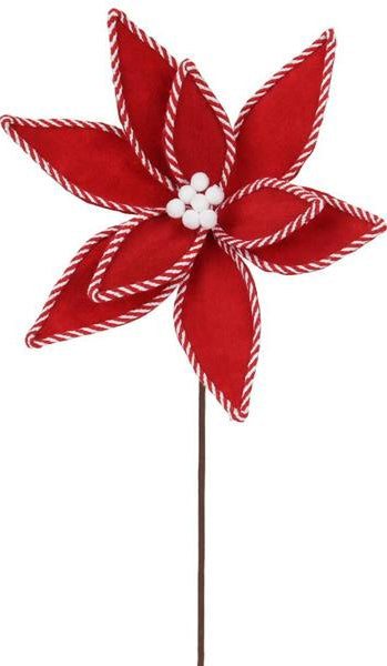 21"L Felt Poinsettia Stem: Red