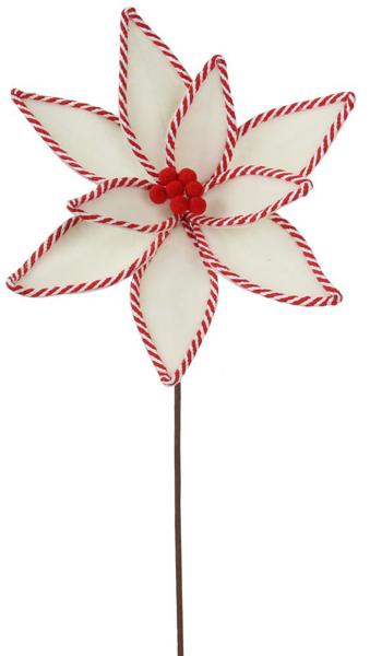 21"L Felt Poinsettia Stem: White & Red