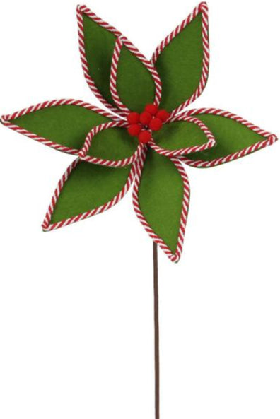 21"L Felt Poinsettia Stem: Green & Red