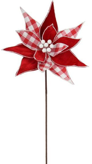 19.5" Velvet/Plaid Poinsettia Stems