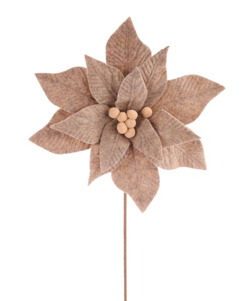 11" x 20"L Felt Poinsettia- Natural Brown