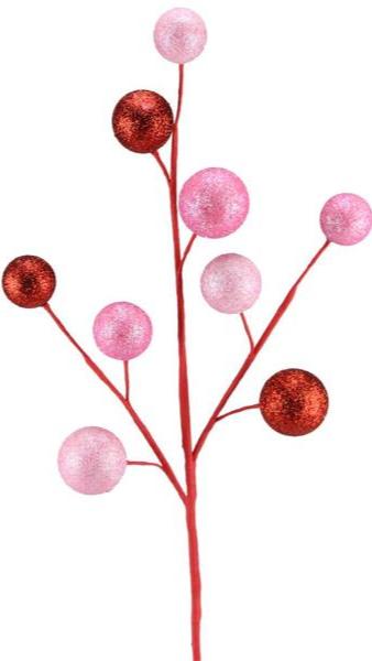 21"L Glittered Ball Spray: Red & Pink
