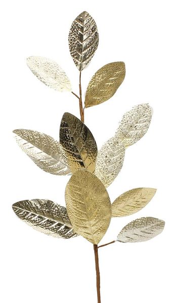 29" Mixed Fabric Magnolia Leaf Spray Ivory/Gold