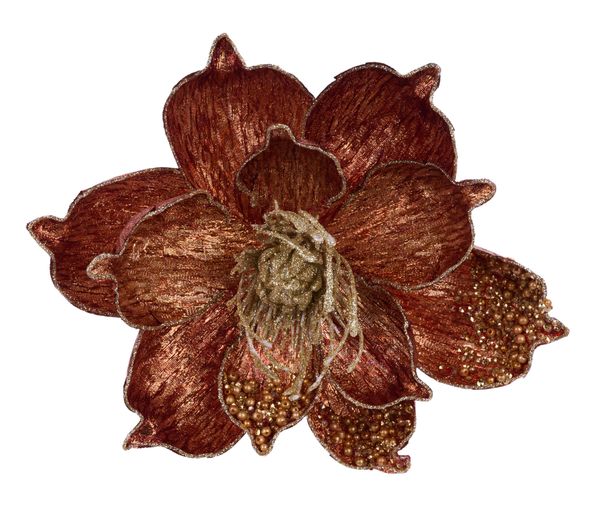 7" Dia Metallic/Glitter Magnolia w/ Clip Copper/Brown