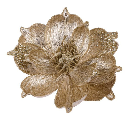 7"DIA Metallic/Glitter Magnolia w/ Clip Champagne