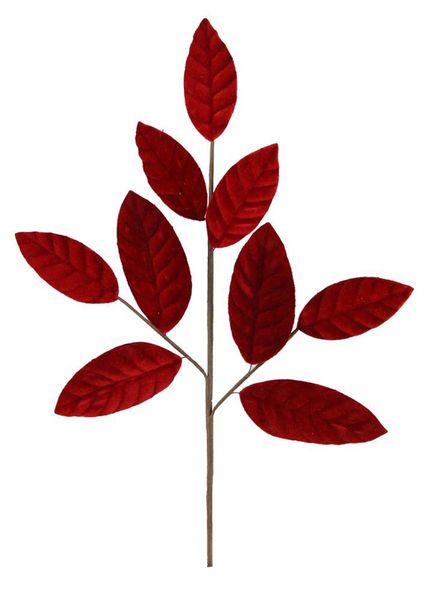 24" Velvet Magnolia Leaf Spray Red