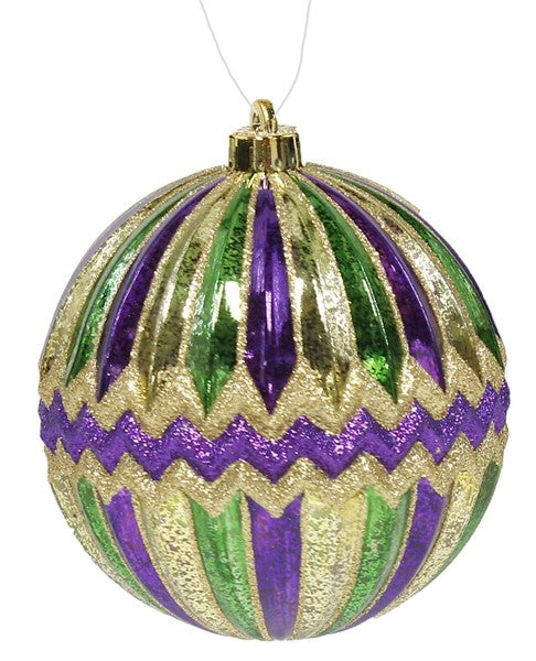 150Mm Antique Look Stripe Chevron Ball Ornament