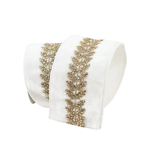 Farrisilk 4"x 5yds Royal Vine Rhinestones Ribbon Ivory