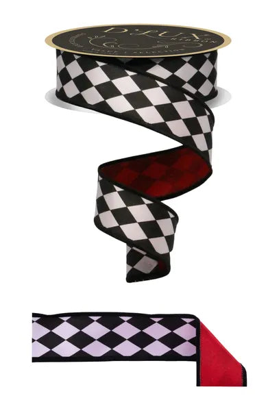1.5" x 10yd Harlequin/Fused White/Black/Red