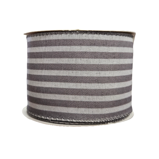 2.5" Horizontal Small Striped Ribbon: Grey & White (10 Yards)