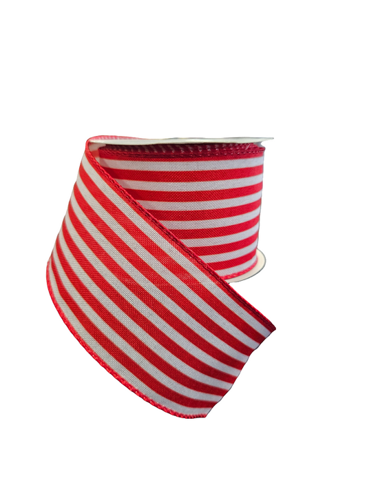 Horizontal Small Striped Ribbon 2.5" x 10 yard Red and White