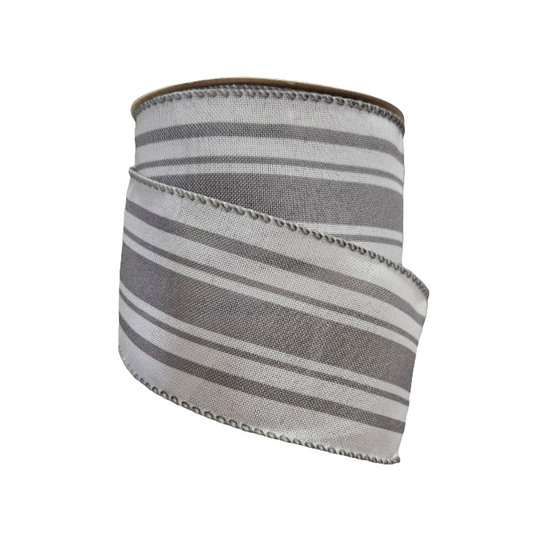 2.5" Triple Stripe Ribbon: Grey & White (10 Yards)