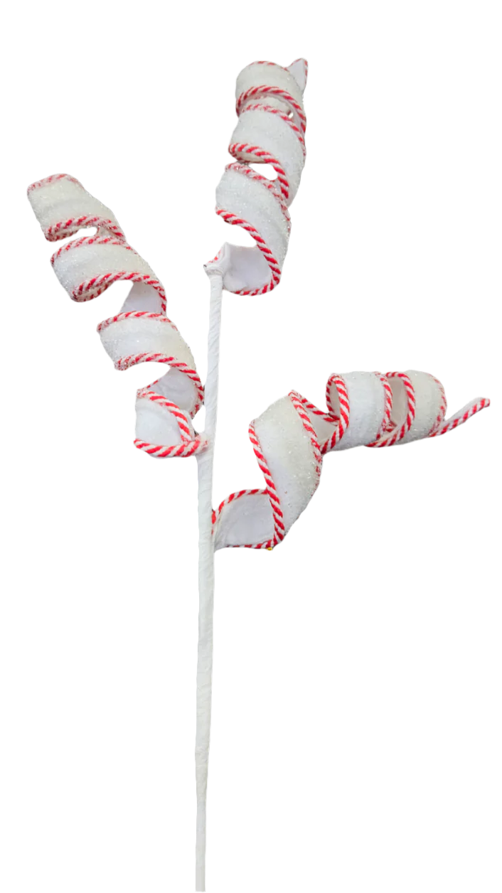 26" Peppermint Edge Curly Spray: Red & White