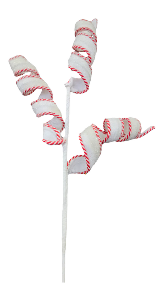 26" Peppermint Edge Curly Spray: Red & White