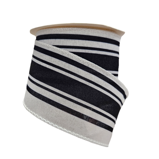 2.5" Triple Stripe Ribbon: Black & White (10 Yards)