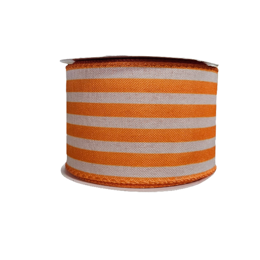2.5" Horizontal Medium Striped Ribbon: Orange & White (10 Yards)