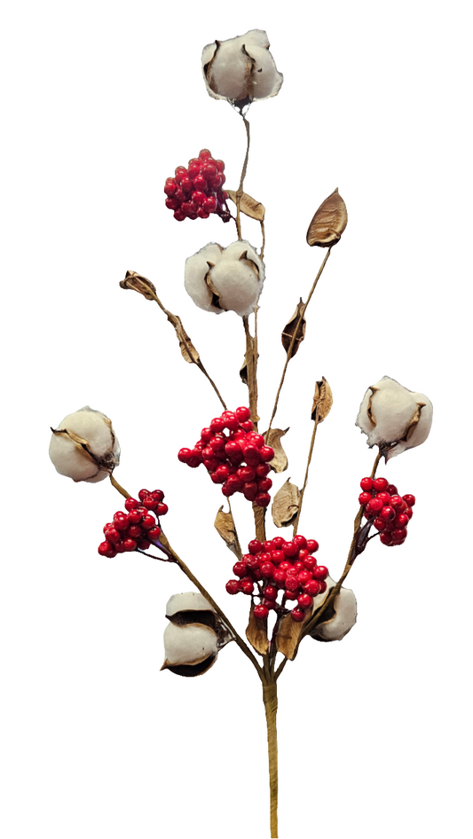 Red Berry and Cotton Spray