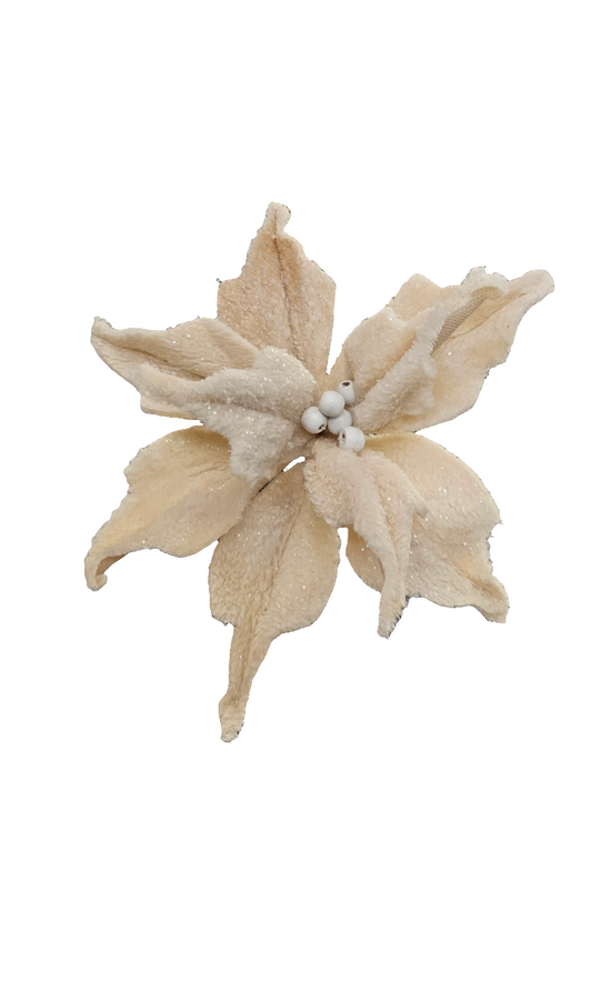 28" Faux Fur Poinsettia Pick: Ivory
