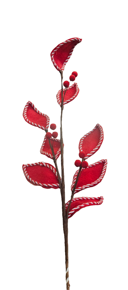 29" Felt Leaves with Peppermint Trim Spray