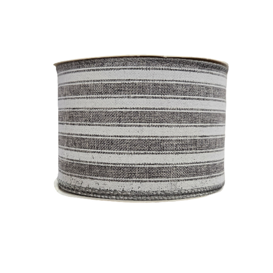 2.5" Double Stripe Ribbon: Grey & White (10 Yards)