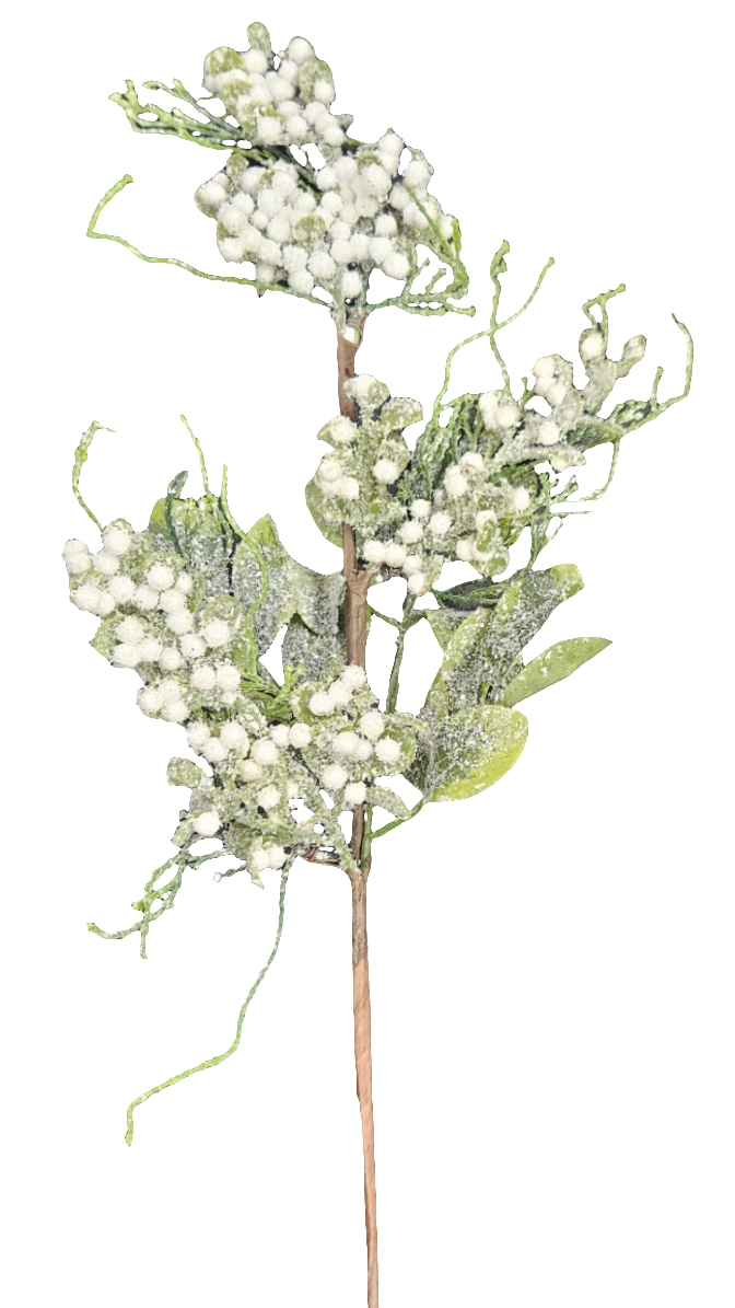 21" Snowy Leaves Berry Spray