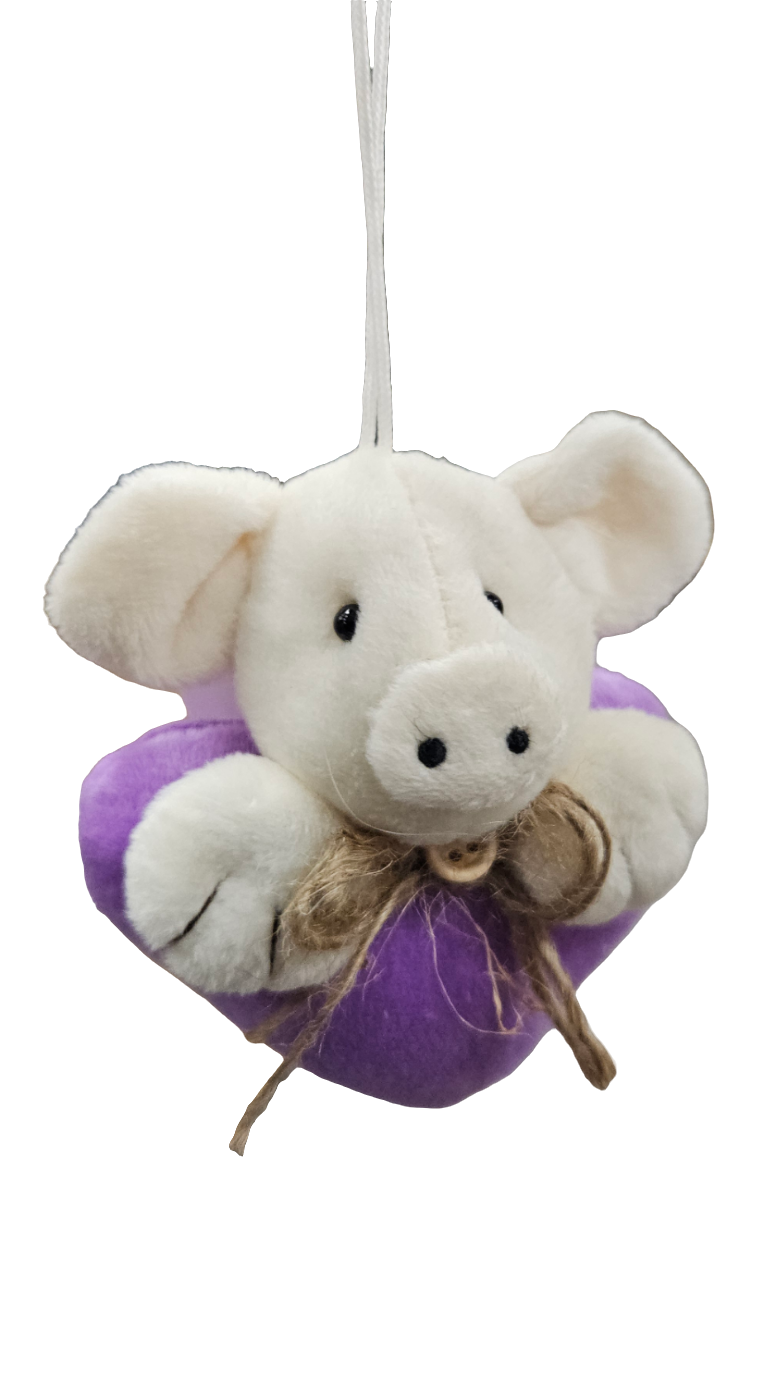 5"H Fabric Pig On Heart W/Hanger: Assortment