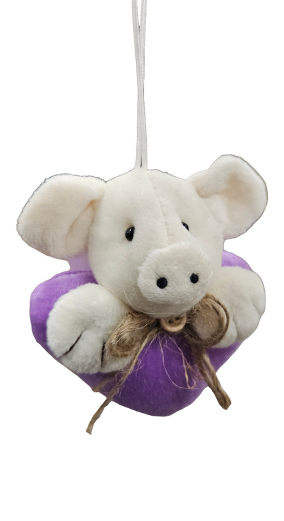 5"H Fabric Pig On Heart W/Hanger: Assortment