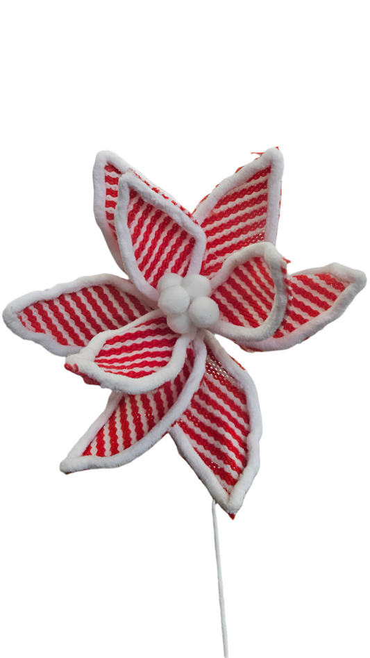 26" Knitted Stripe Poinsettia Pick
