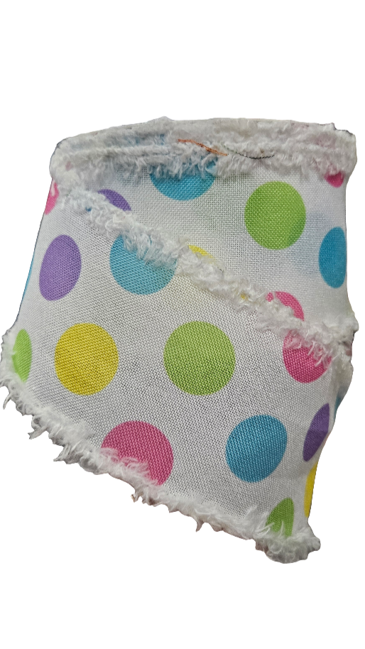 2.5" Polka Dot W/White Fuzzy Trim Ribbon (10 Yards)