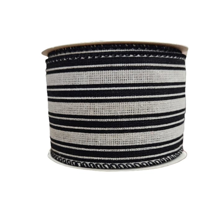 2.5" Double Stripe Ribbon: Black & White (10 Yards)