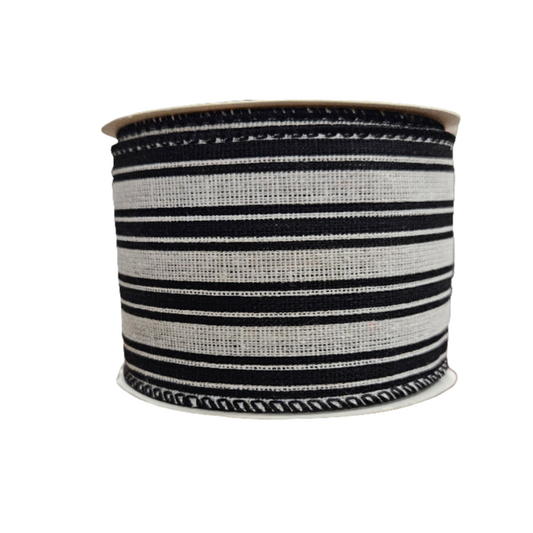 2.5" Double Stripe Ribbon: Black & White (10 Yards)
