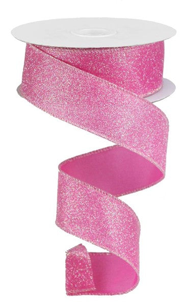 Iridescent Glitter on Satin Ribbon: Pink (10 Yards)