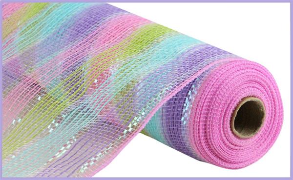 10.25" Faux Jute/Shiny Stripe Mesh:  Pastel Rainbow (10 Yards)