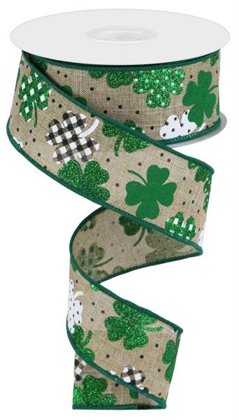 Patterned Shamrocks/Royal Burlap Ribbon: Burlap (10 Yards)
