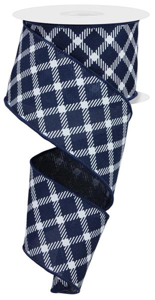 2.5" Diamond Check/Faux Royal Burlap Ribbon (10 Yards)