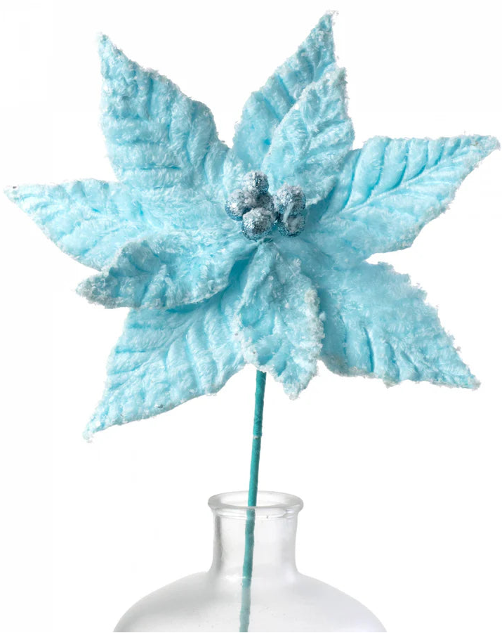 20" Faux Fur Poinsettia Picks: Green & Blue