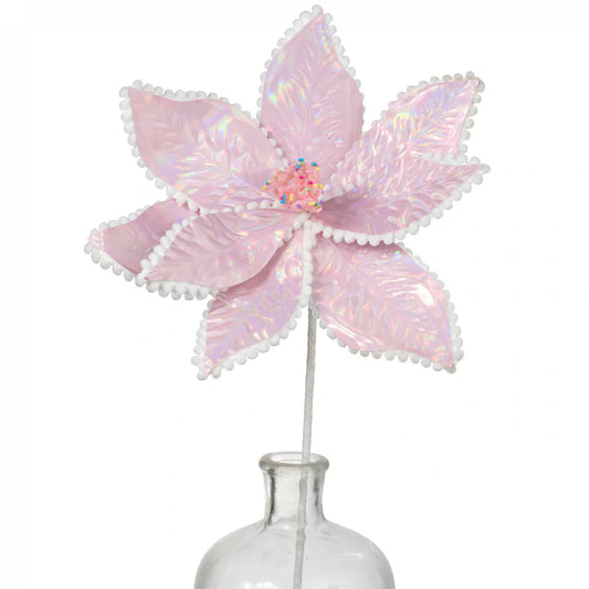 24" Iridescent Poinsettia Sprinkles Stem: Blue & Pink