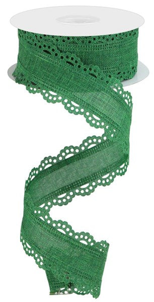 1.5" Scalloped Edge Royal Burlap Ribbon: Emerald Green (10 Yards)