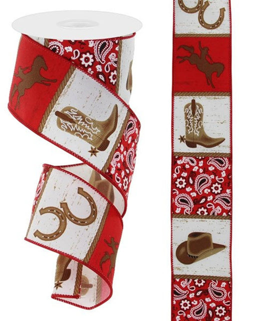 2.5" Cowboy Diagonal Weave Ribbon: Red (10 Yards)