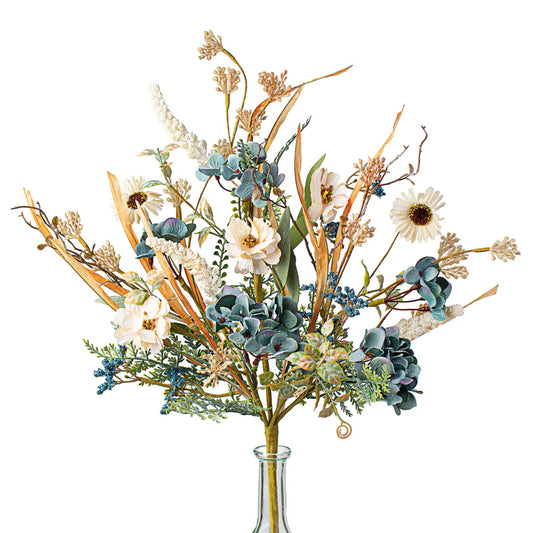 21" Hydrangea, Daisy, Fern Bush: Blue & Cream
