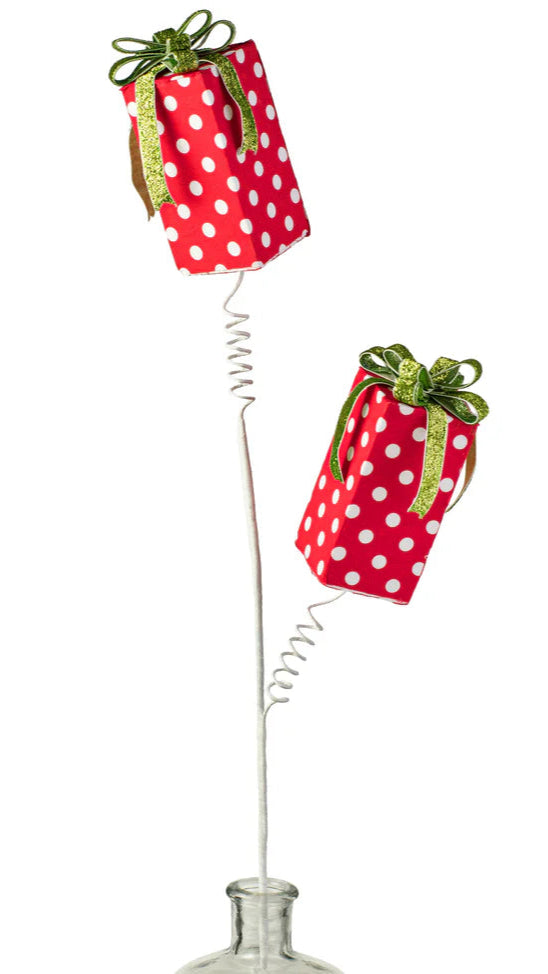 28" Polkadot Gift Box Spray: Red & White