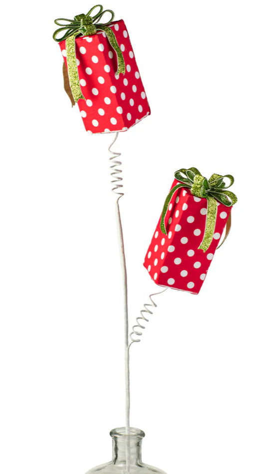 28" Polkadot Gift Box Spray: Red & White
