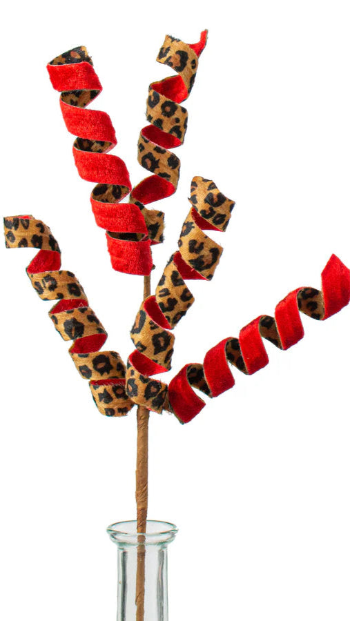 16" Double Sided Frizzy Curly Pick: Cheetah & Red
