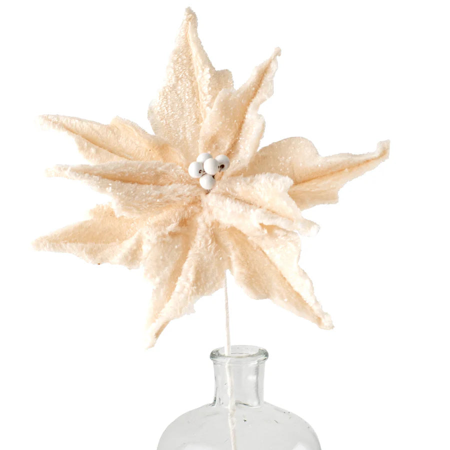 28" Faux Fur Poinsettia Pick: Ivory