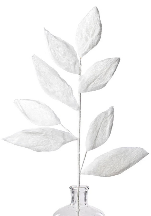 26" Faux Fur Leaf Spray: White